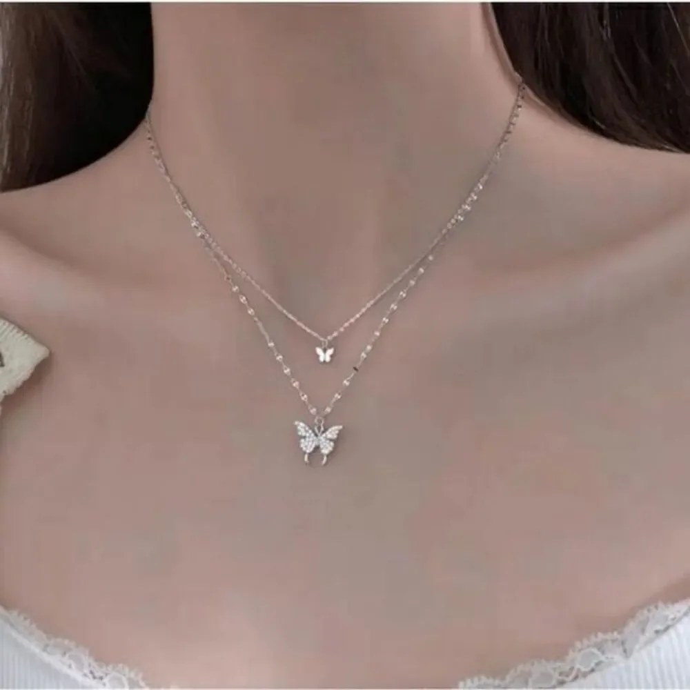 Multi-Layer Butterfly Rhinestone Necklace - Picture 5 of 6